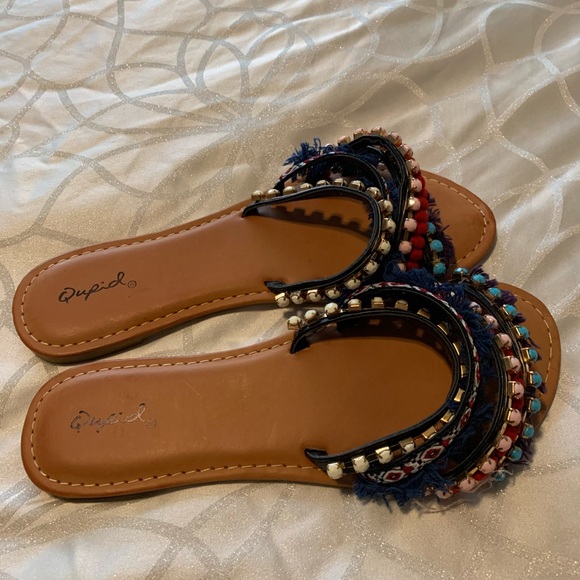 Qupid Beaded Sandals - Picture 2 of 3